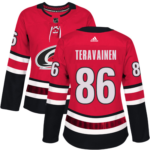 Adidas Carolina Hurricanes 86 Teuvo Teravainen Red Home Authentic Women Stitched NHL Jersey